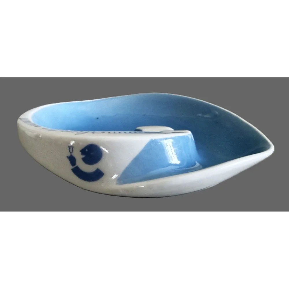 Bommerlunder Aquavit Bavaria Ceramic Ashtray Vintage Barware Blue White Freeform